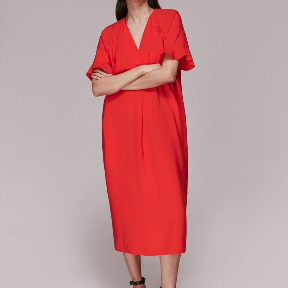 Whistles Alba Midi Ruffle Kaftan Red Dress Size Large